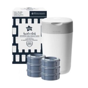 Tommee Tippee Twist & Click Nappy Disposal Bin & 6 Refill